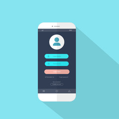 Flat style with ui login to application on the smart phone screen ,vector design Element illustration