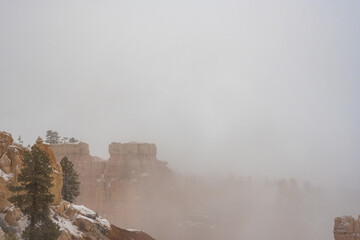 Thick Fog Reduces Visibility in Bryce Canyon
