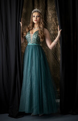 Beautiful woman. Miss contest. Beautiful dress. Long hair. Brunette © fotoartim