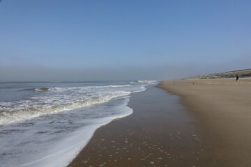 Beach at the Dutch North Sea coast on a sunny spring day (horizontal), Noordwijk, South Holland, Netherlands