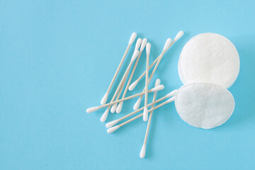 Cotton swabs and cotton pads for personal hygiene.