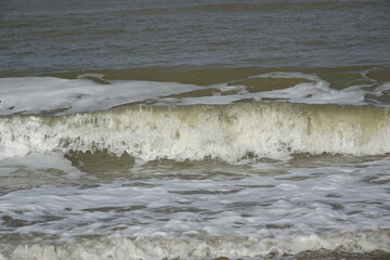Rolling waves at the Dutch North Sea coast, concept: freshness, holiday, serenity (horizontal), Noordwijk, South Holland, Netherlands