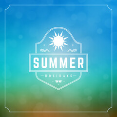 Summer holidays typography label design on grunge textured paper background. Vector illustration good for posters or flyers.