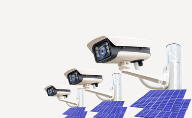 Cctv system solar power natureon the 24-hour anti-staring technology isolated on the background.