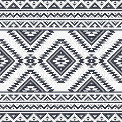 Tribal Seamless Pattern. Monochrome Ethnic Geometric Vector Background. Aztec or Inca Style