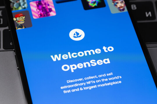 OpenSea mobile app logo on the screen smartphone closeup. OpenSea is a marketplace for non-fungible tokens. Batumi, Georgia - March 15, 2022