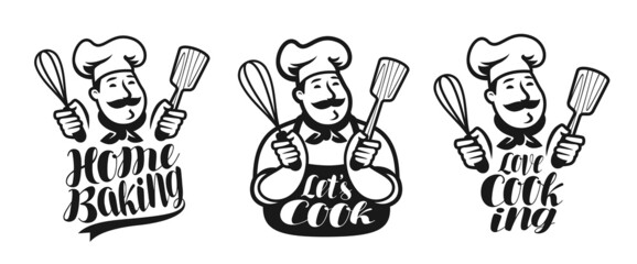 Cooking labels set. Bakery concept emblem. Food typography vector illustration