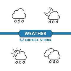 Weather Icons. Raining, Rain, Cloud, Sun, Day, Moon, Night