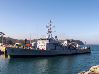 Obraz premium Navy ship in the harbour