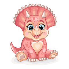 Cute cartoon pink baby triceratops vector isolated illustration © alinart