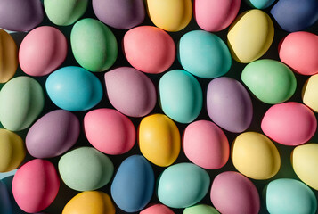 Background of Easter eggs painted in different colors with a deep shadow