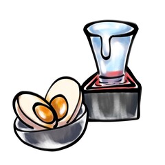 日本酒（冷酒）と煮卵