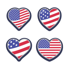 USA flag in heart shape. United States of America national symbol. American love.