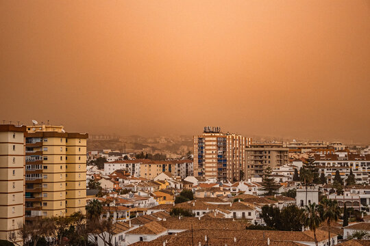 Skyline of Fuengirola while Calima is on 