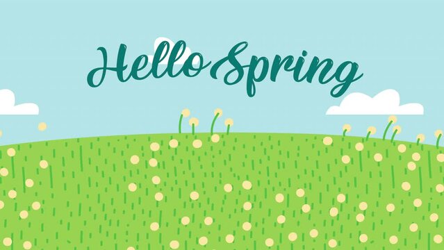 hello spring lettering in meadow animation