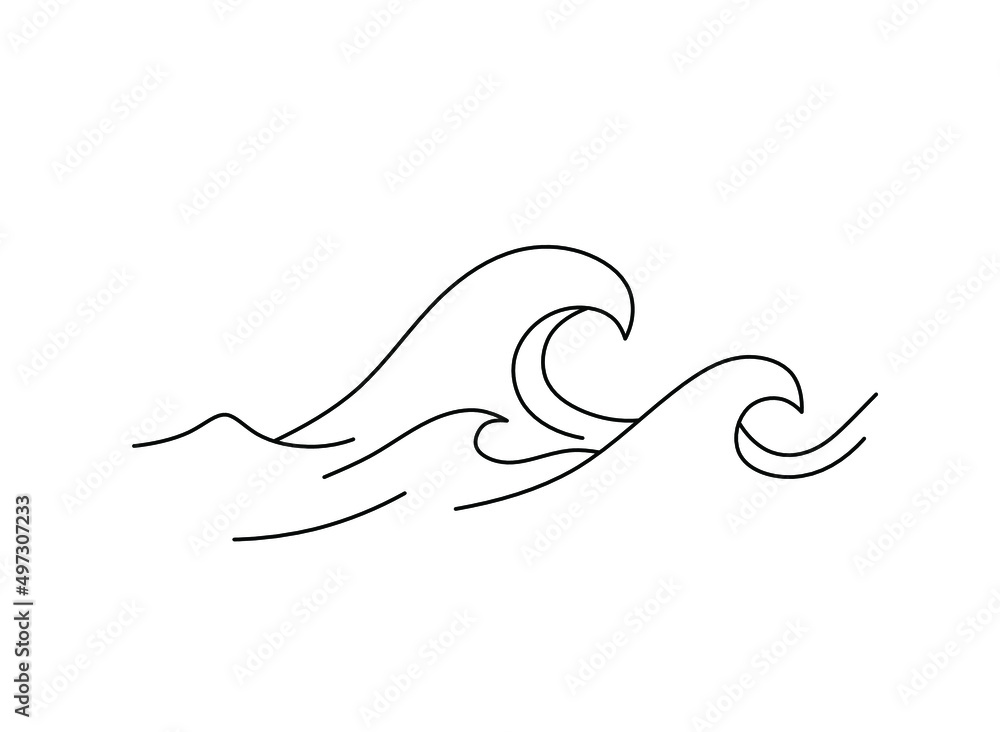 Wall mural vector isolated multiple high waves colorless black line simple graphic drawing.