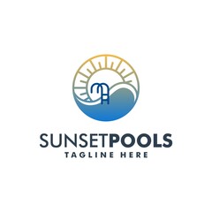 Sunset pool logo design vector illustration