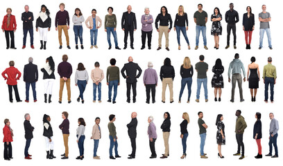 front, back and side view of same group of people on white background - Powered by Adobe
