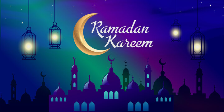 Islamic background ramadan with mosque and moon