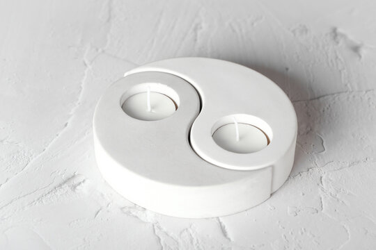 plaster candle holder round yin yang. tea candle. interior candle holder with your own hands.