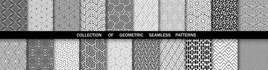 Geometric set of seamless black and white patterns. Simple vector graphics