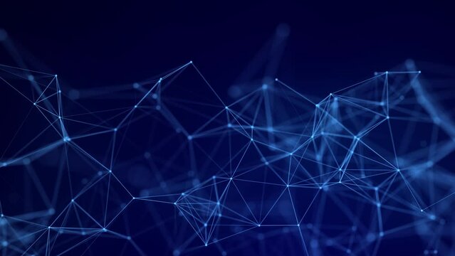 Network connection structure. Abstract blue background with moving dots and lines. Futuristic illustration. Digital technology design. 3d rendering.