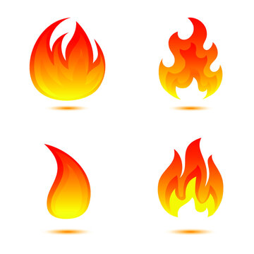 Set of flame vector icon, bonfire logo isolated on white background
