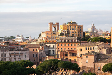 Fototapeta na wymiar Beautiful aerial view of Rome in overcast weather, Europe