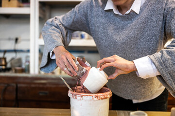 Putting Glaze on Handmade Ceramic Art Cup