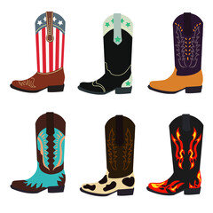  Cowboy Boots Set Vector Illustration