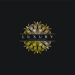 simple and luxury mandala logo. golden mandala logo template, with writing in the middle. suitable for beauty, cosmetic, spa, yoga and other business identities