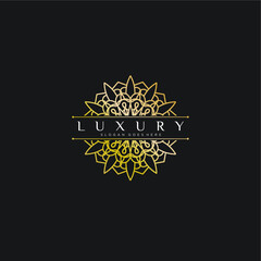 simple and luxury mandala logo. golden mandala logo template, with writing in the middle. suitable for beauty, cosmetic, spa, yoga and other business identities