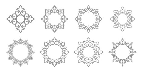 Set of decorative frames Elegant vector element for design in Eastern style, place for text. Floral gray and white borders. Lace illustration for invitations and greeting cards