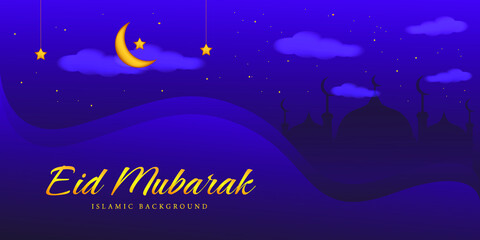 eid mubarak themed background template with purple gradient background and Islamic ornaments inside