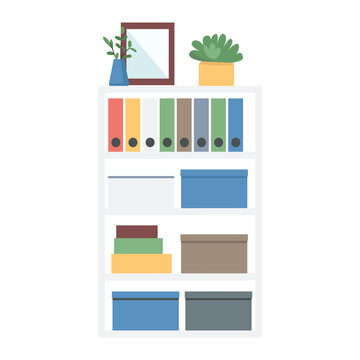 Open standing bookshelf semi flat color vector object. Storing documents. Full sized item on white. File cabinet. Home office simple cartoon style illustration for web graphic design and animation