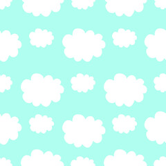 Hand Drawn Abstract Clouds isolated on a blue background. Simple bubble clouds is in Seamless pattern.