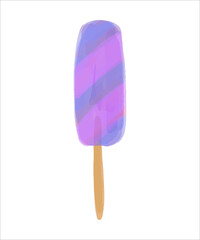 Hand drawn watercolor acid color ice cream on a stick. Vector illustration.