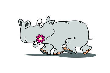 Cartoon hippopotamus with flowers. Vector illustration