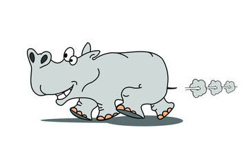 Funny hippo runs fast. Vector image. Vector illustration