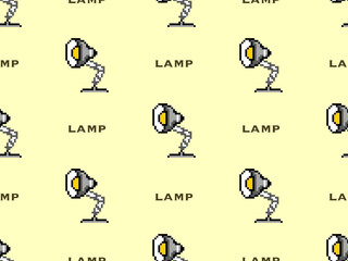 Lamp cartoon character seamless pattern on yellow background.Pixel style