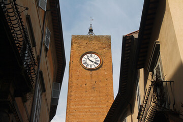 The historical clock tower in the center of the city of Orvieto