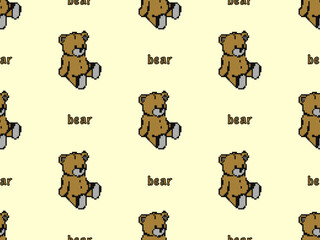 Bear cartoon character seamless pattern on yellow background.Pixel style