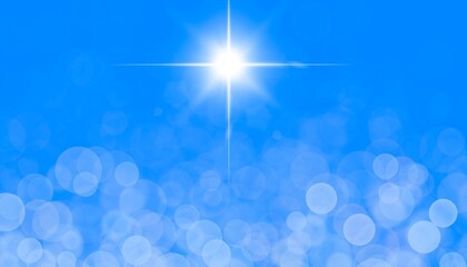 Stella brillante bianca sfondo azzurro. Banner pasquale. Sole di primavera 