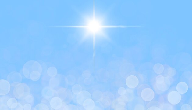 Stella brillante bianca sfondo azzurro. Banner pasquale. Sole di primavera 