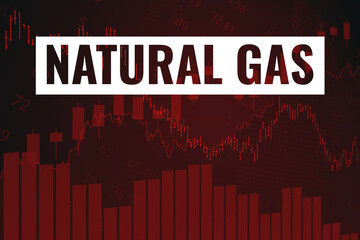 Word Natural Gas on red finance background. Futures market concept. Fuel crisis