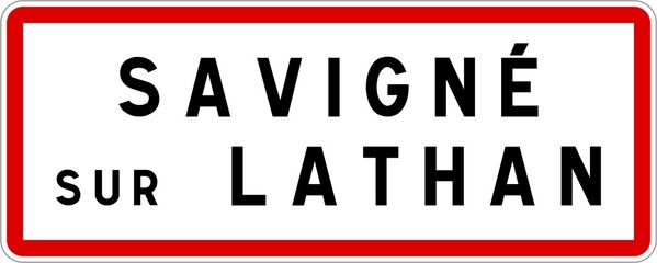 Panneau entrée ville agglomération Savigné-sur-Lathan / Town entrance sign Savigné-sur-Lathan