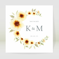 Save The Date Yellow Flower Wreath Template Watercolor Design