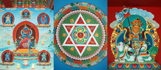Set of icon Tibetan deity and mandala in the monastery