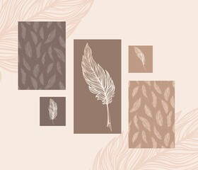 Vector abstract luxury feather interior prints set - 497316699
