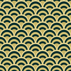 Fish scale abstract geometric seamless pattern. Colorful art deco style nostalgic retro background. Classic Asian fashion print with arcs for fabric, paper